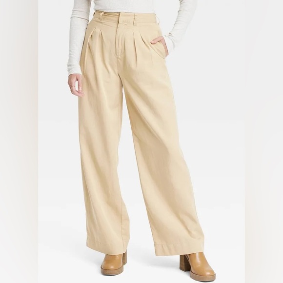 High Waisted Wide Leg Pants Khaki - Picture 2 of 3